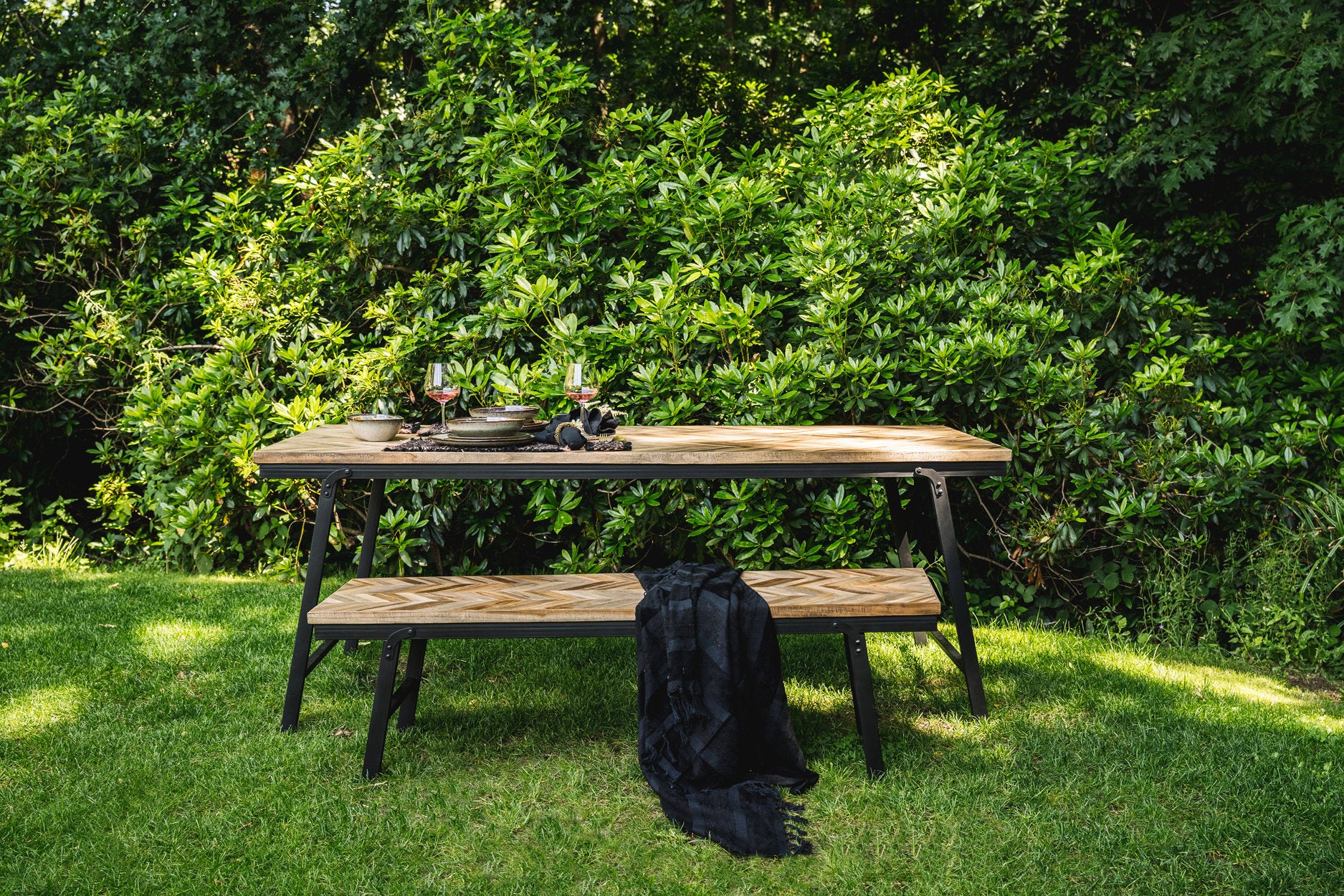 150 cm teak wood herringbone bench, foldable design for easy storage