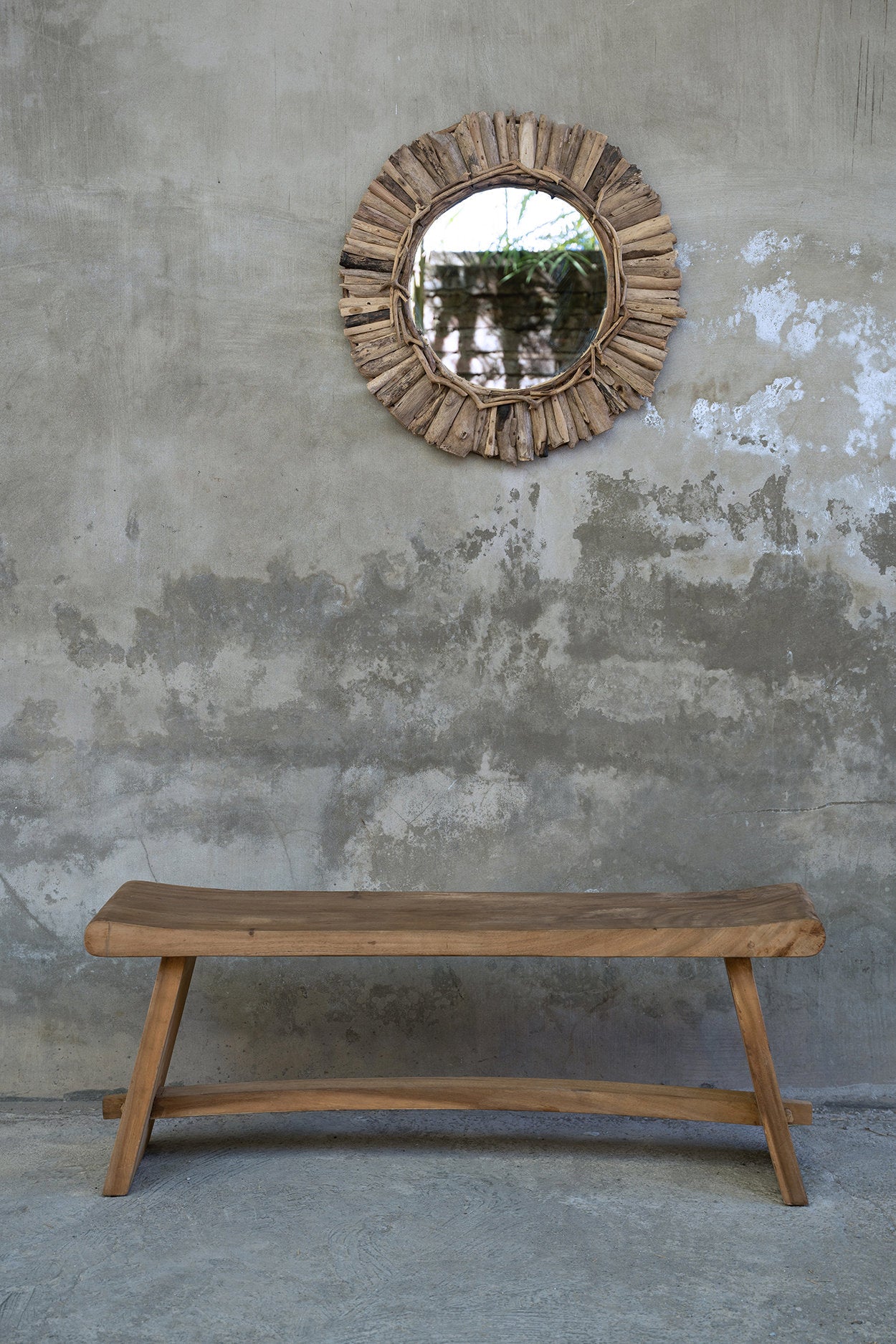 Handcrafted wooden Suar bench, ideal for dining or hallway decor
