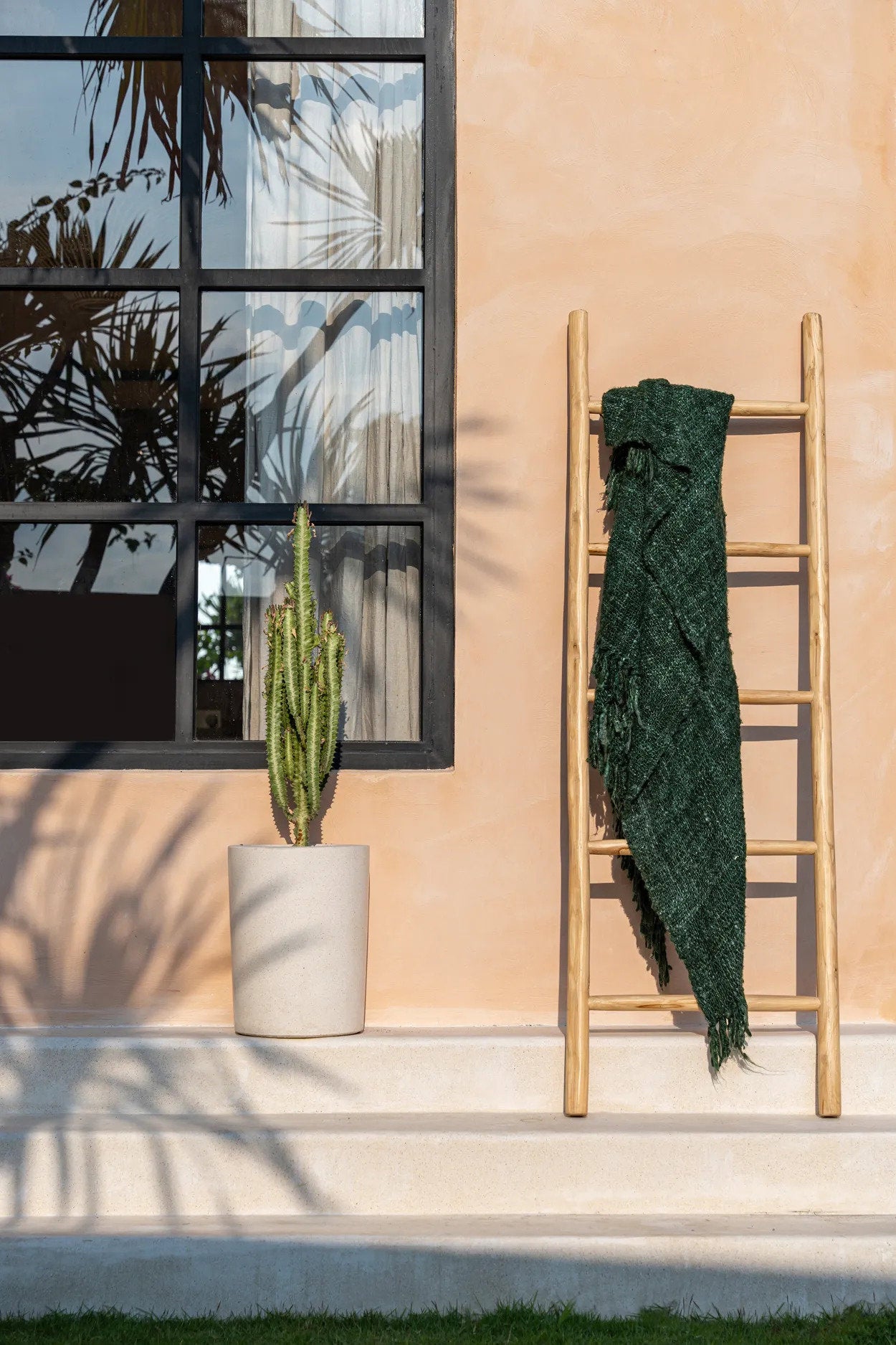 Minimalist teak ladder for bathroom or living room decor