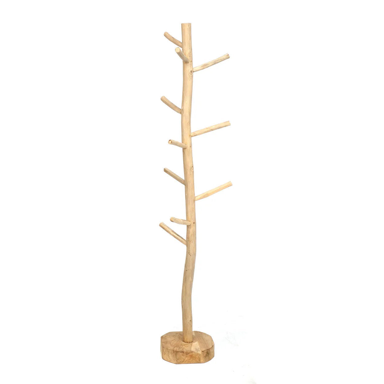 Natural teak coat hanger stand crafted for elegant and practical entryway storage