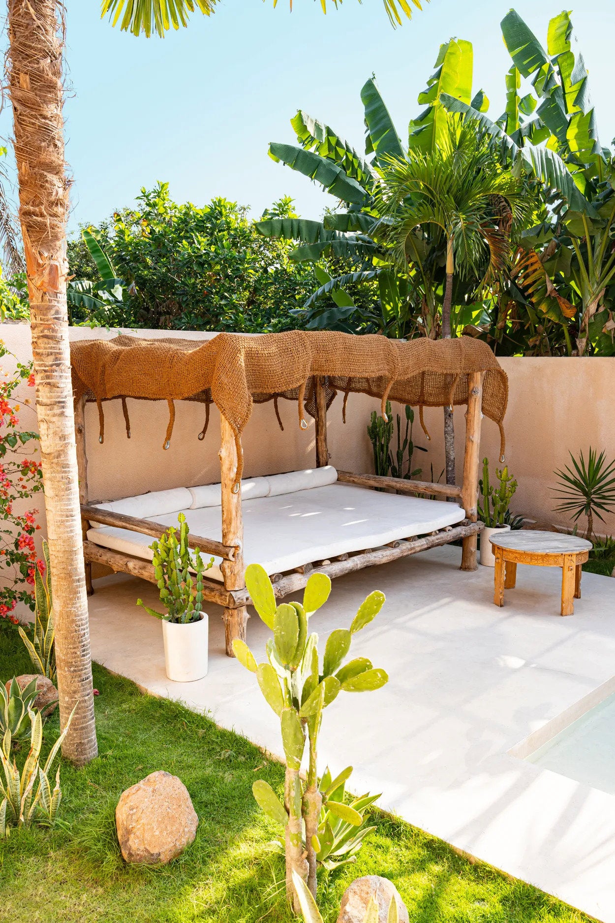 Handwoven patio canopy perfect for tropical or coastal homes