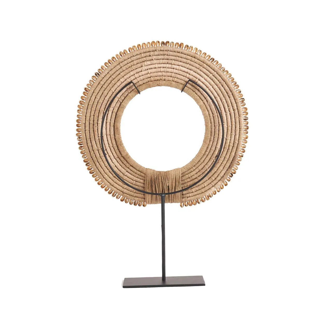 Handmade shell stand display with sculptural form and earthy texture.