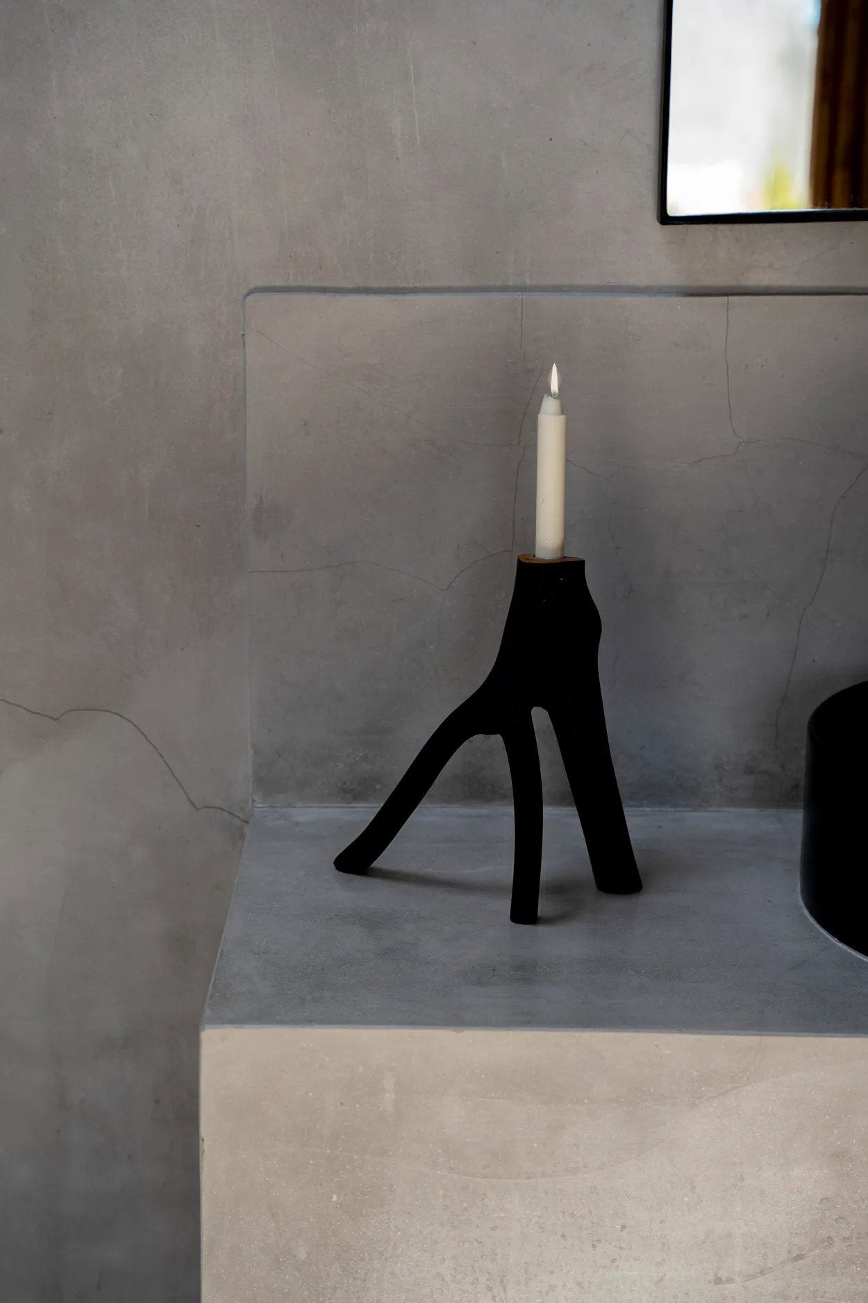Nature-inspired triple twig candle holder in solid black finish