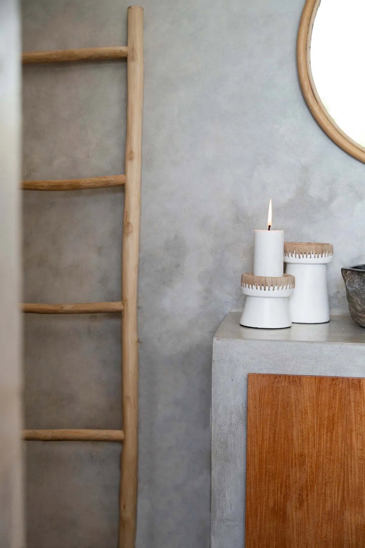 White terracotta candle holder adding charm to modern boho interiors
