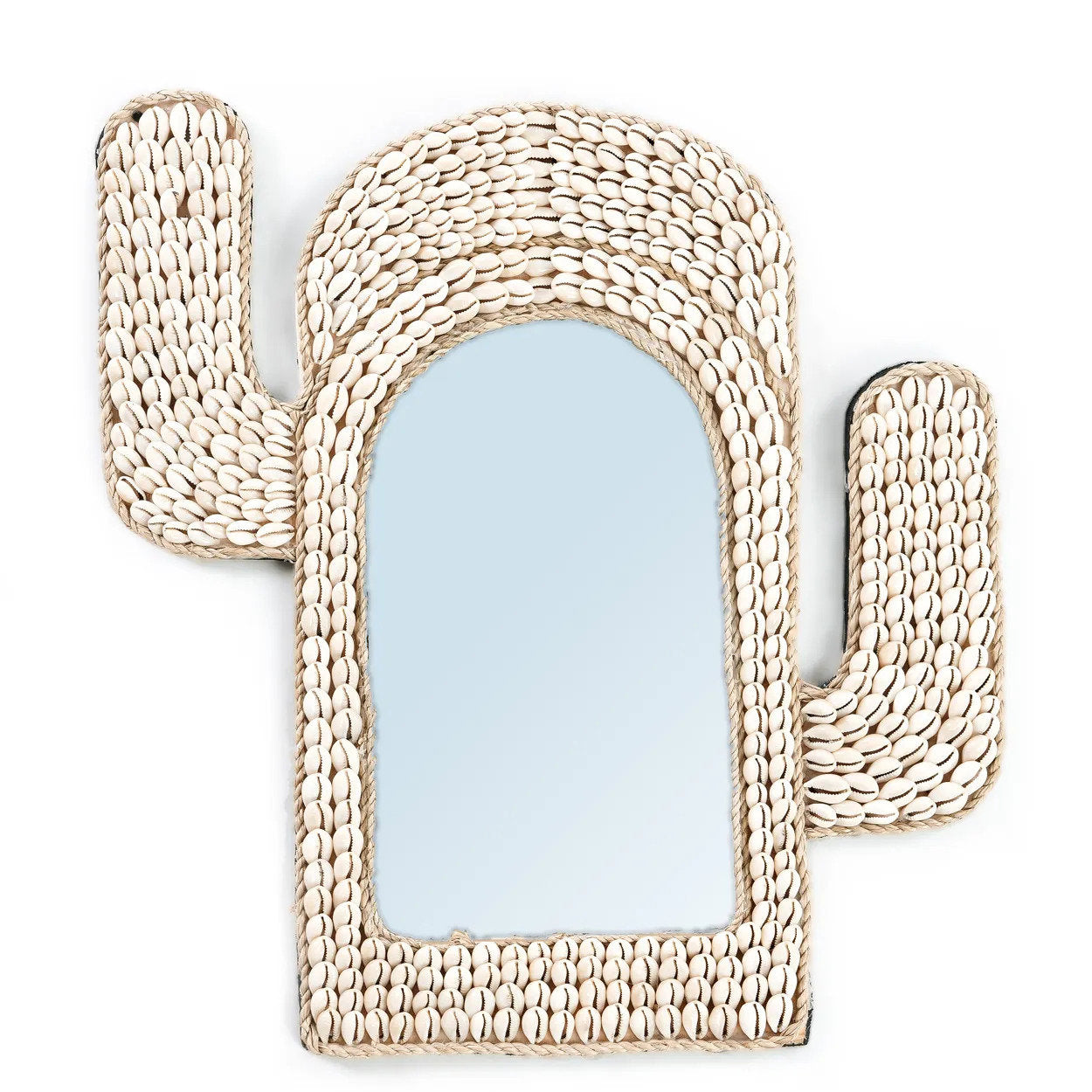 Elegant white decorative wall mirror with natural shell frame, perfect for adding eco-friendly charm to your home décor.
