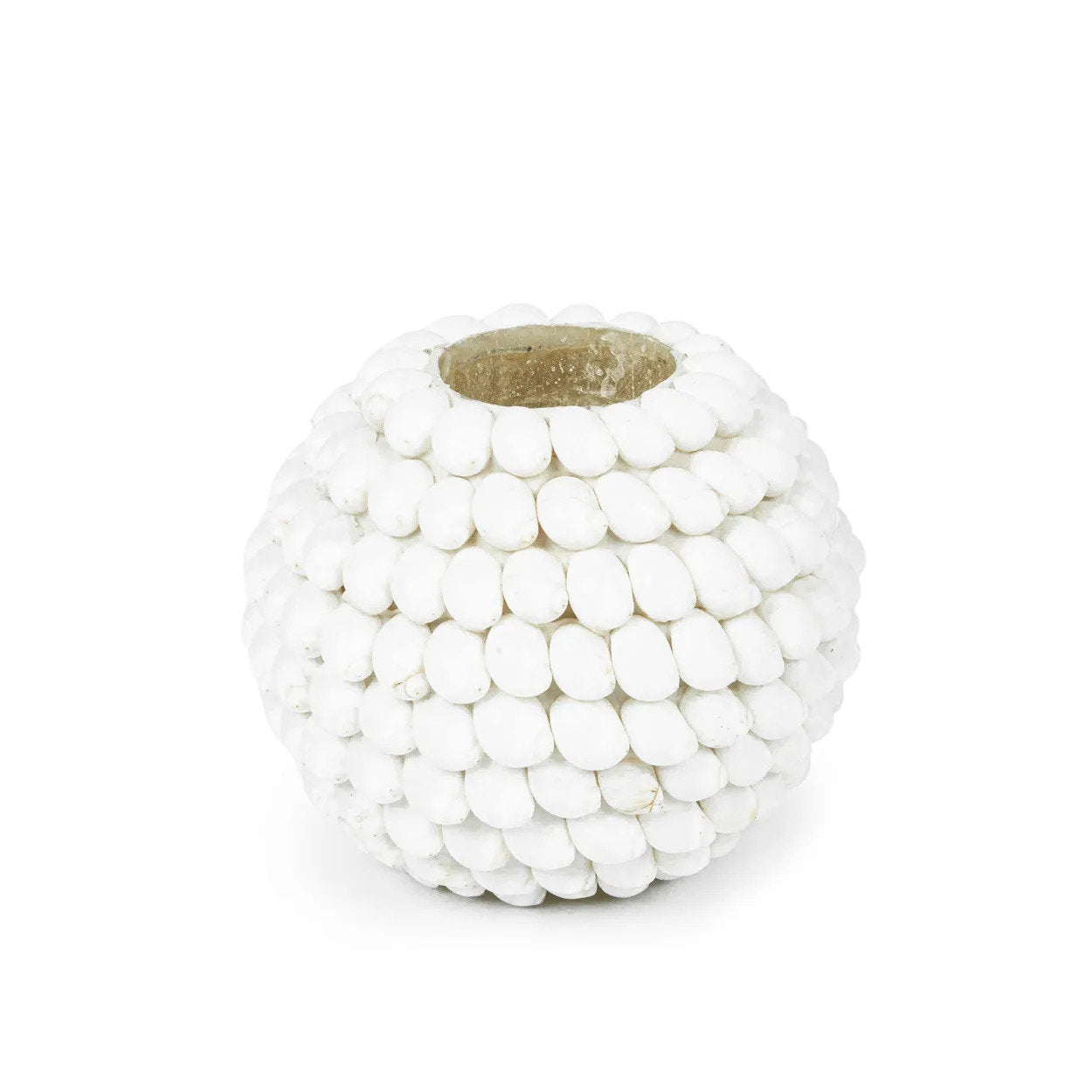 White bubble candle holder handcrafted from natural seashells
