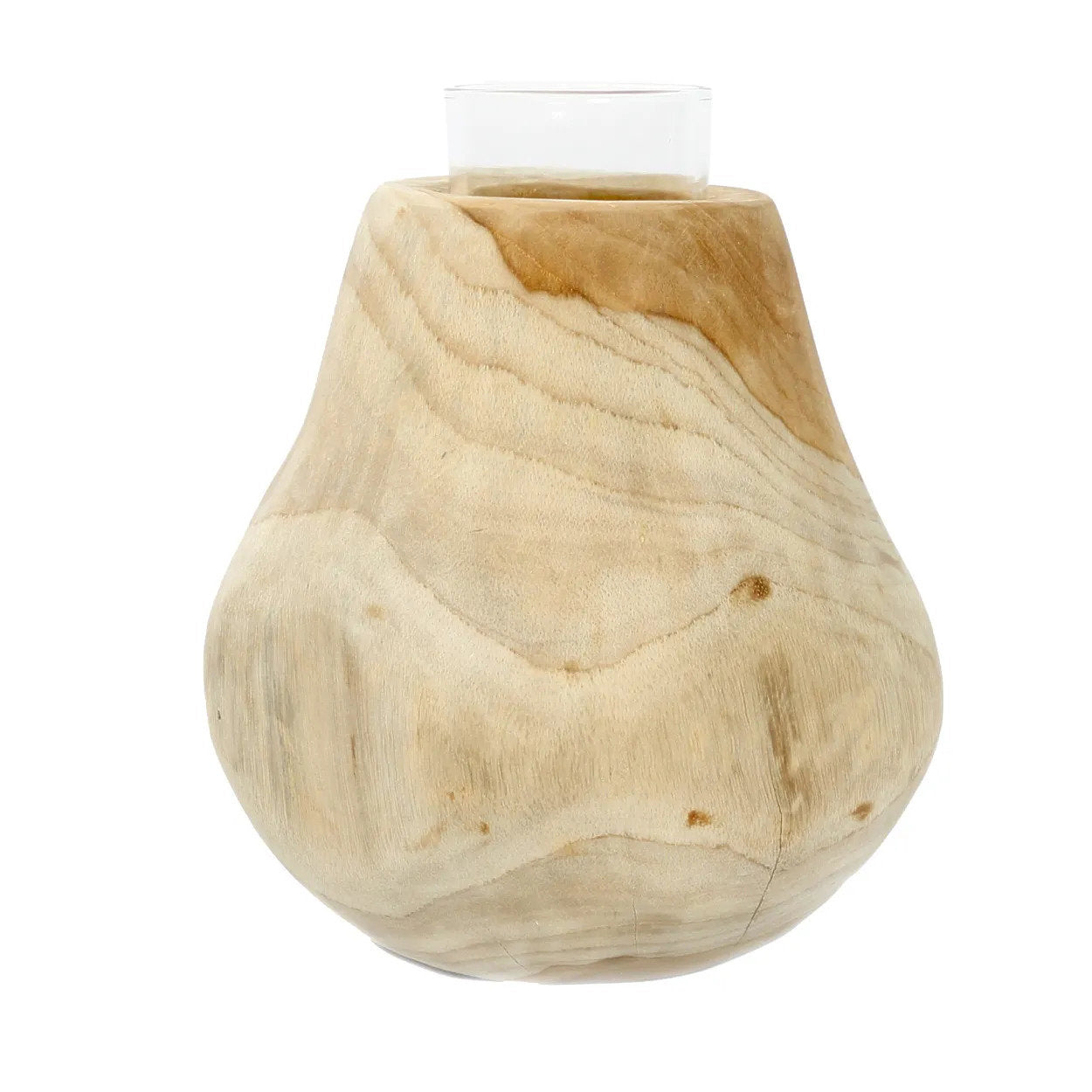 Earth-toned boho candle holder made from natural teak wood