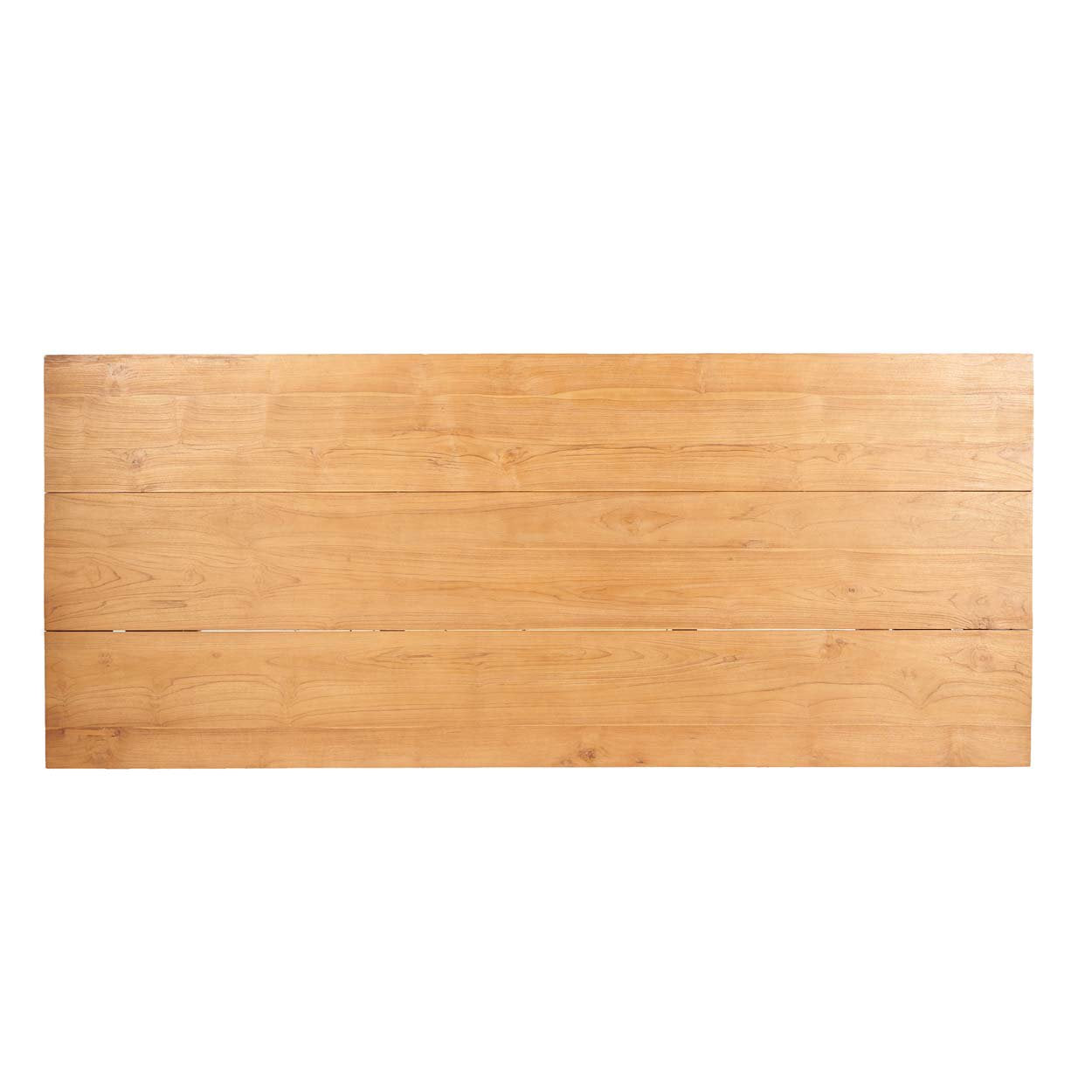 Minimalist garden table in teak with subtle variations that highlight its handmade quality.