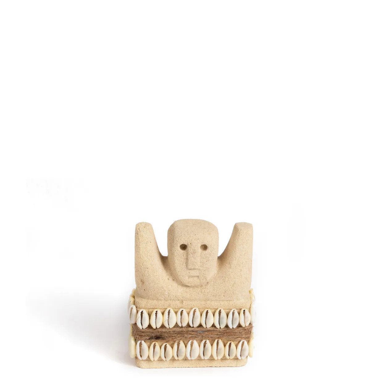 Small sandstone statue handcrafted for home décor, perfect as a bold accent piece on shelves or tables.