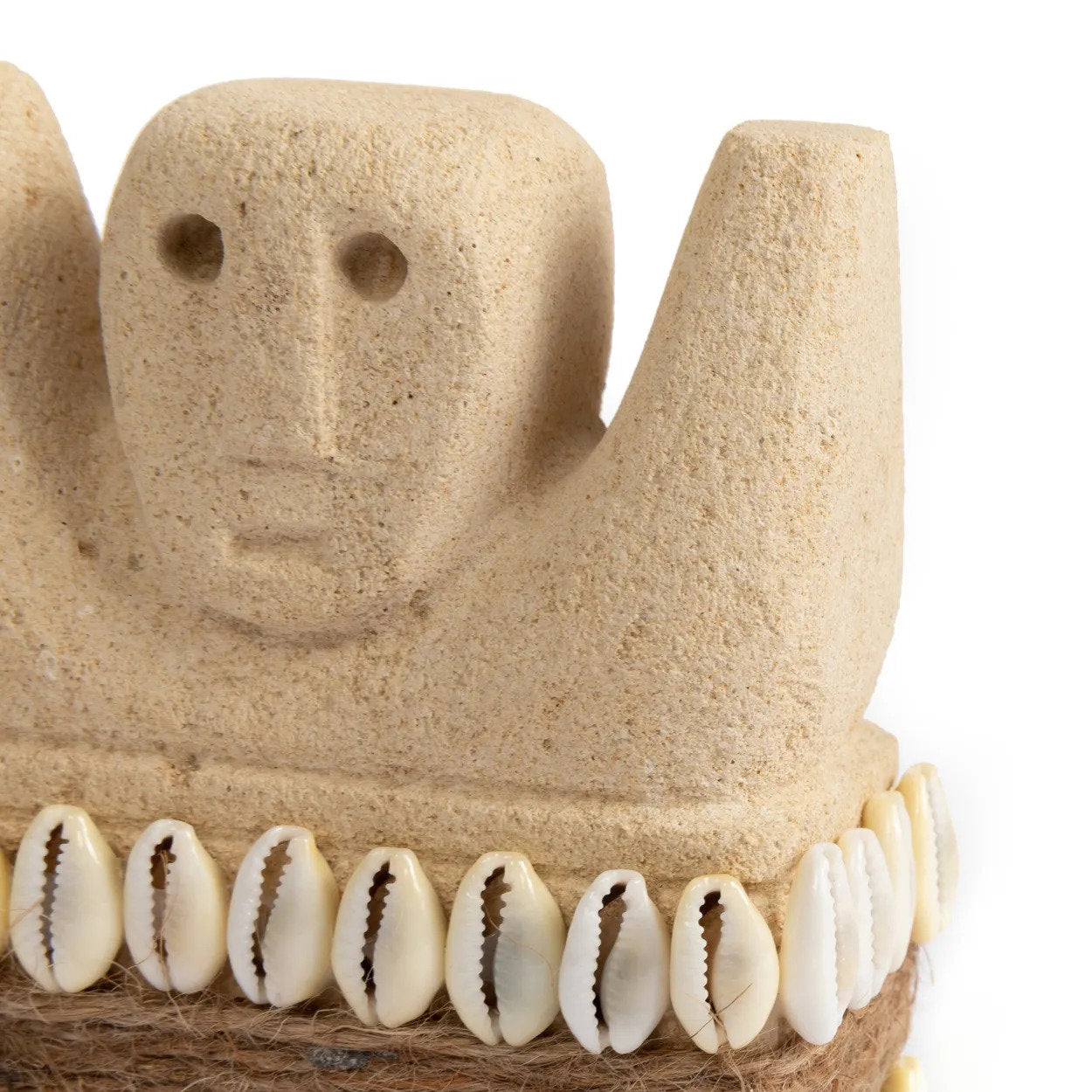 Durable small sandstone statue, blending organic texture with contemporary or rustic décor styles.