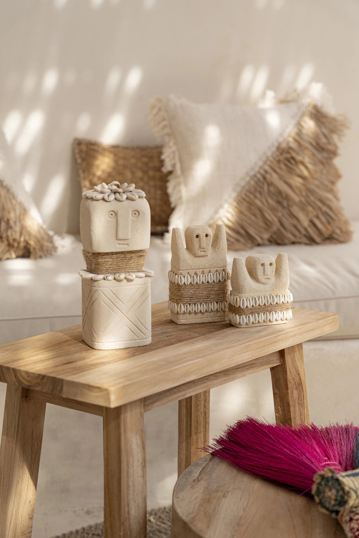 Boho decorative figurine in natural sandstone, ideal for coffee tables, mantels, or sideboards.