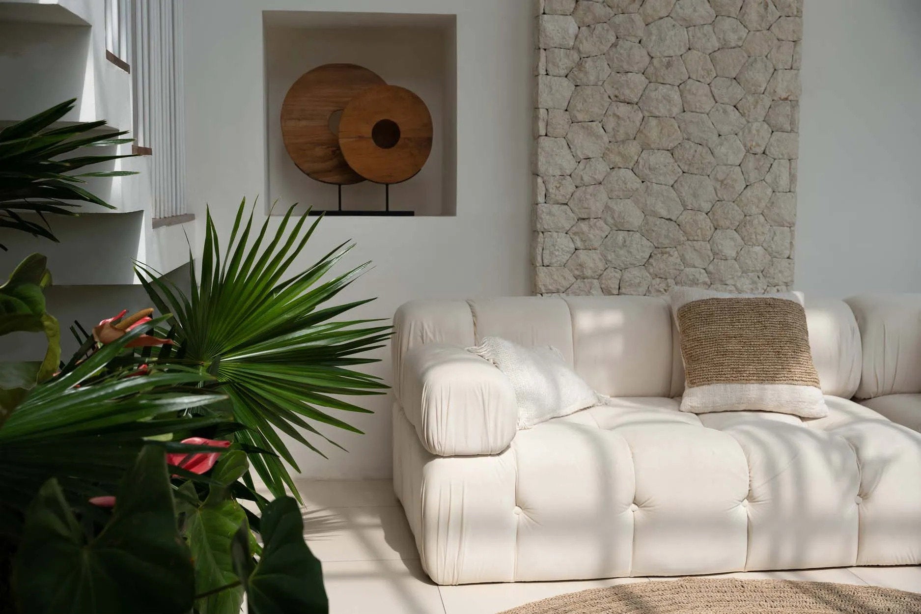 Boho decorative pillow cover made from raffia and cotton for your living room