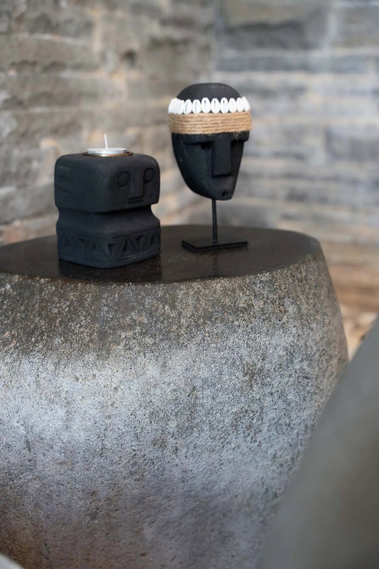 Rustic stone candle holder made from natural sandstone