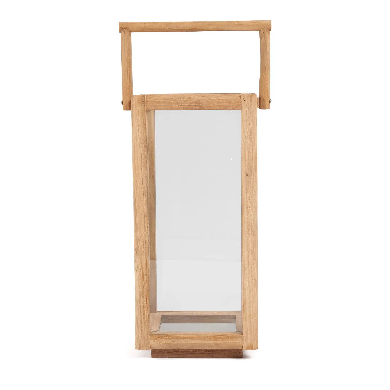 Large lantern candle holder handcrafted from teak wood for indoor and outdoor use