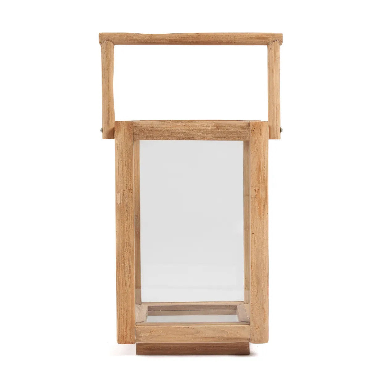 Wood lantern candle holder handcrafted from teak for cozy interiors
