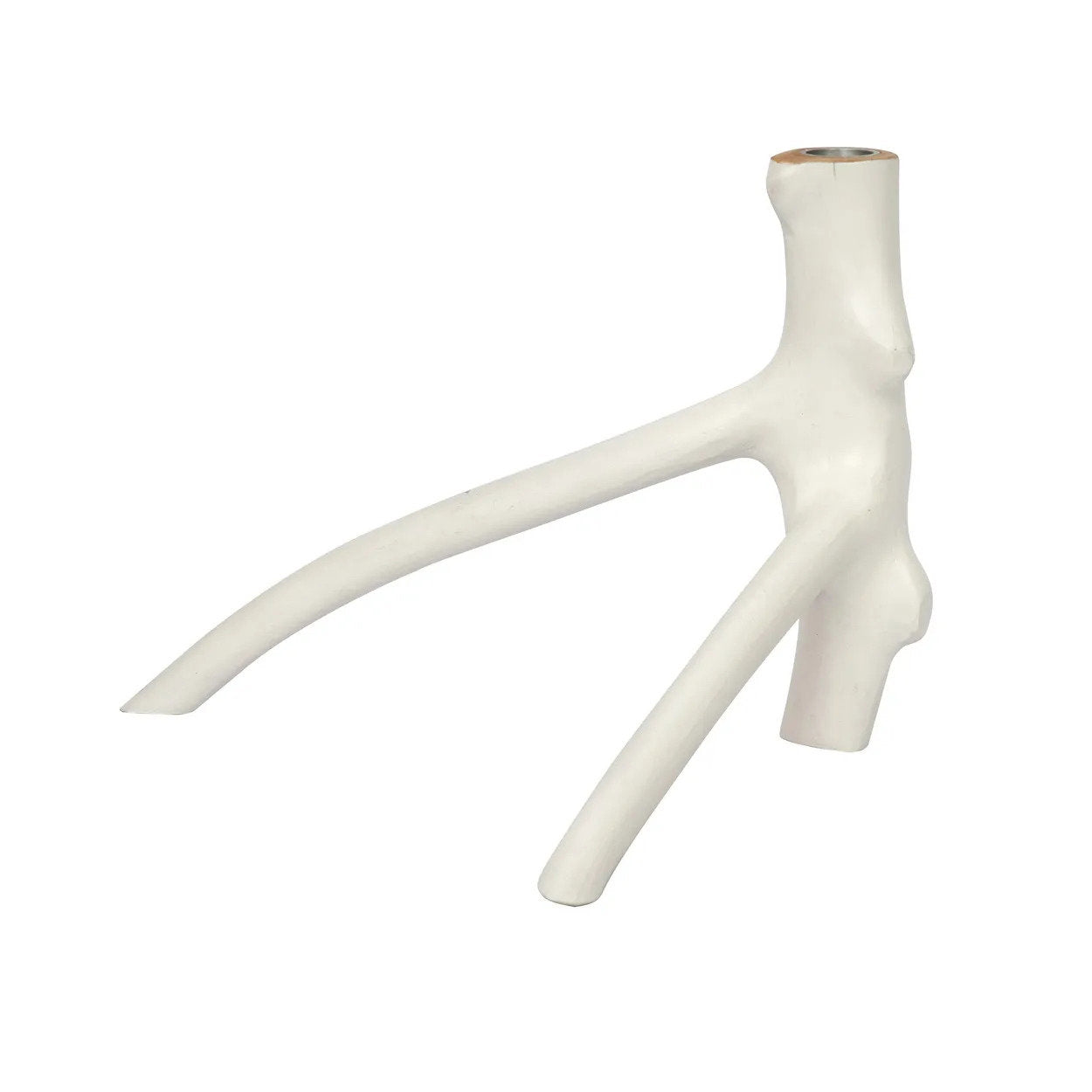 Nature-inspired candle holder with triple twig structure in white finish