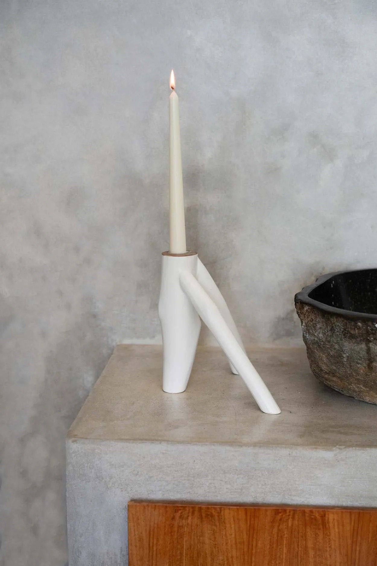 Wooden candle holder with sculptural branch-inspired form
