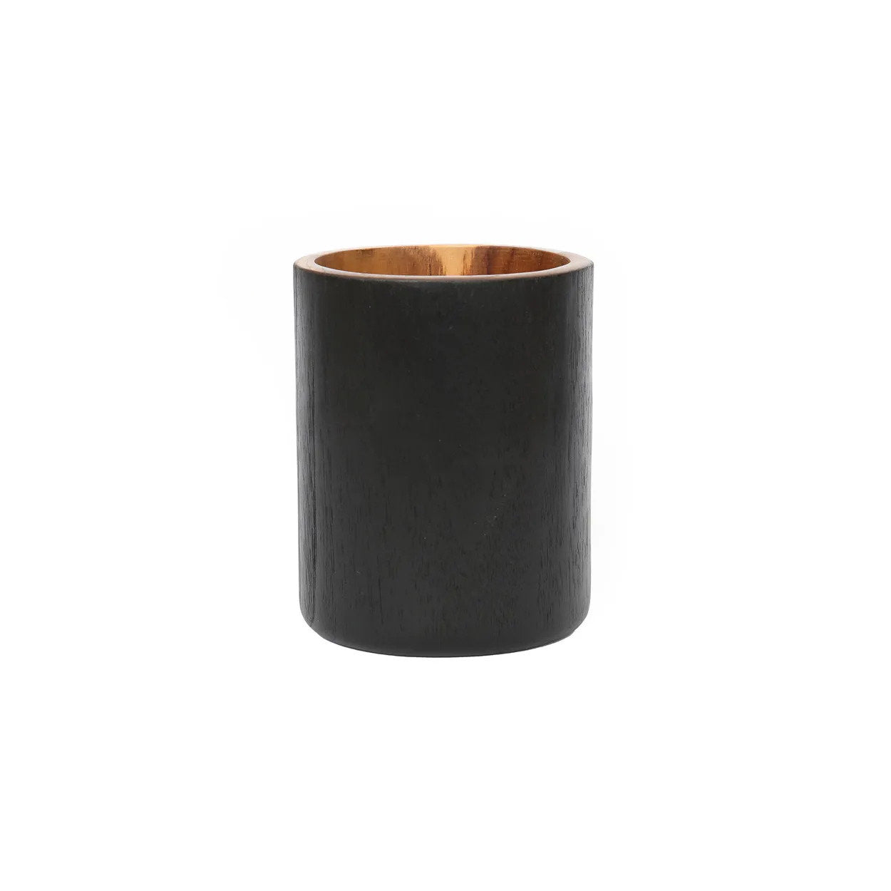 Black teak vase with a timeless round design, handcrafted for a natural yet contemporary aesthetic.