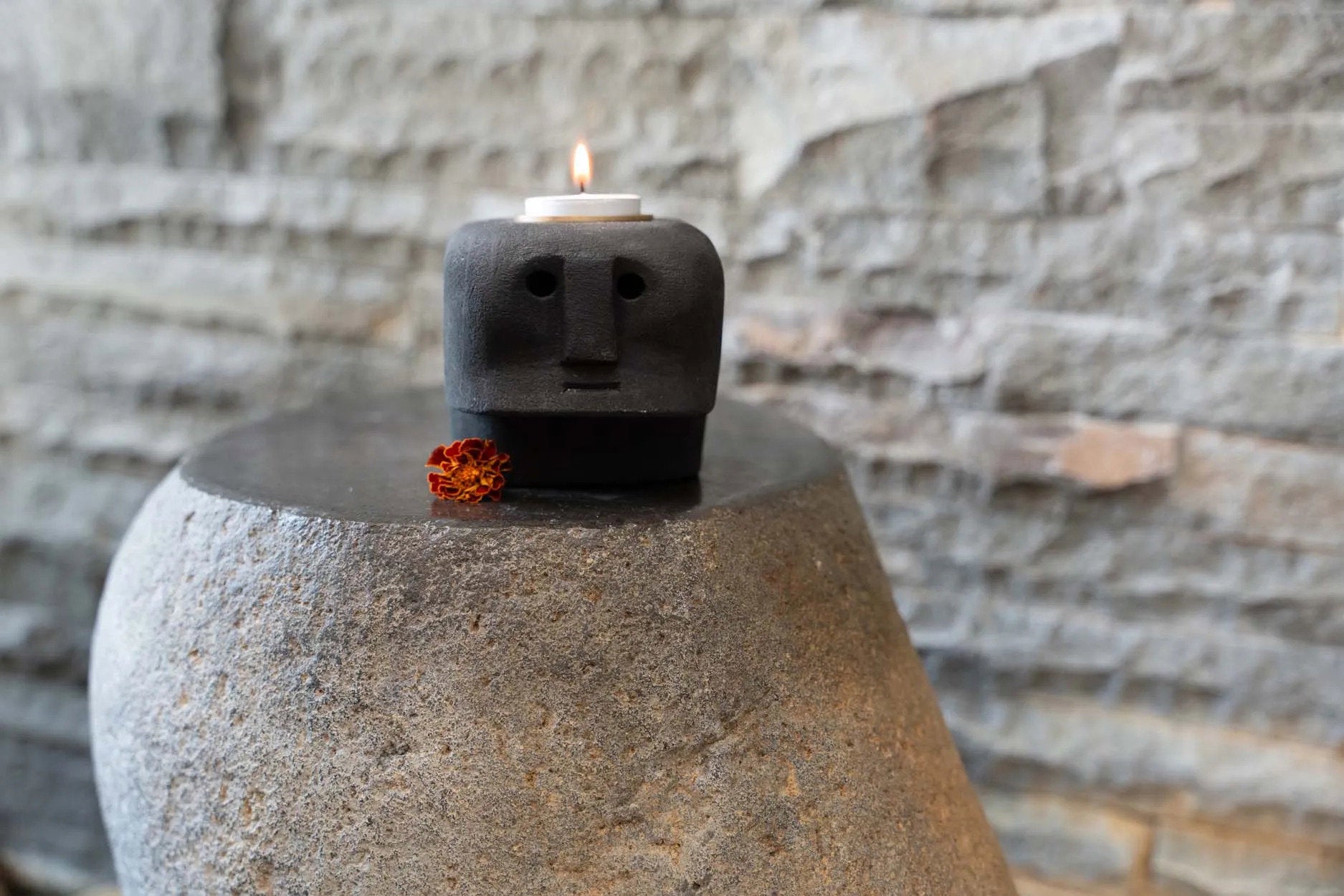 Sumba-inspired candle holder made from natural sandstone