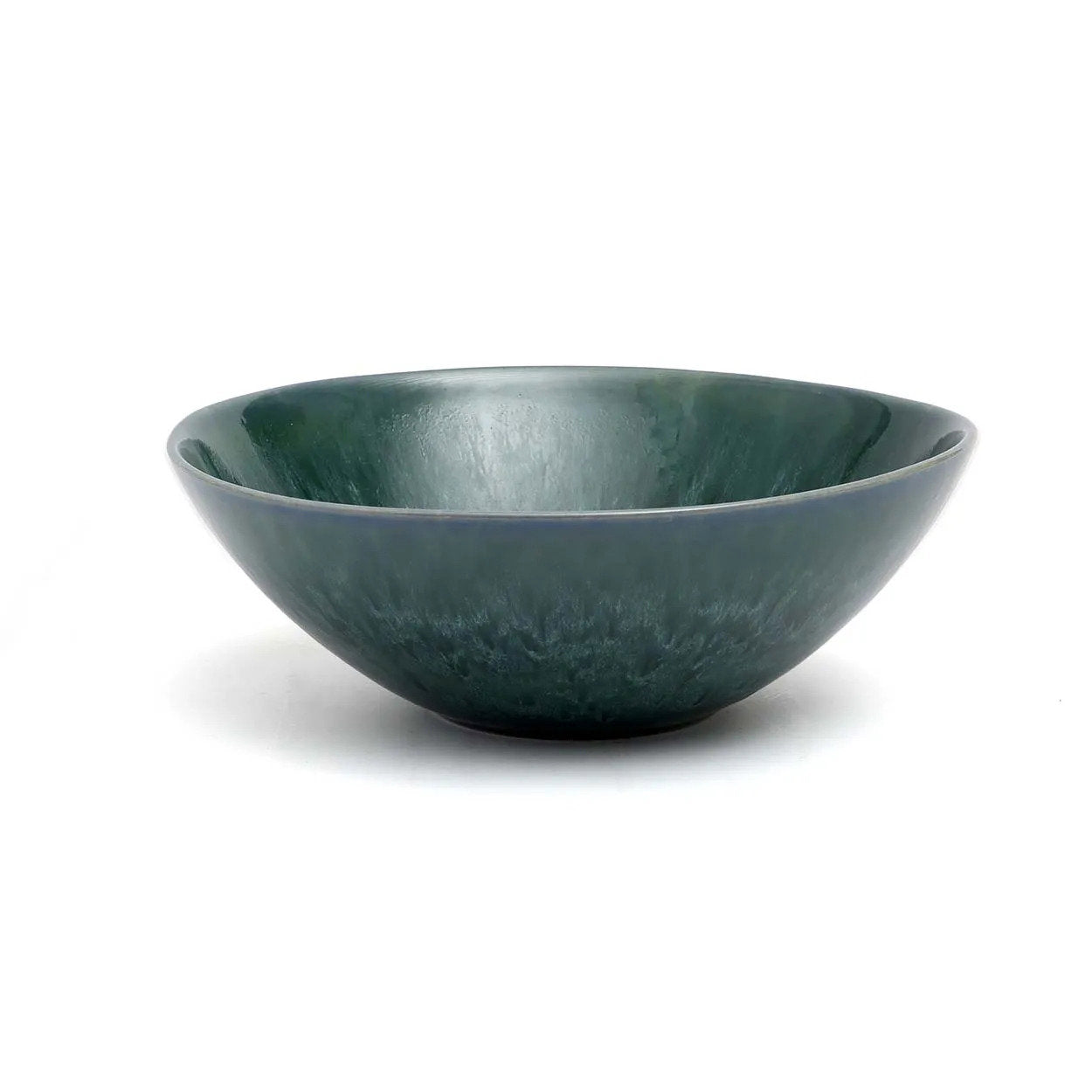 Stoneware serving bowl set in aqua blue, featuring a sleek minimalist design for stylish dining.