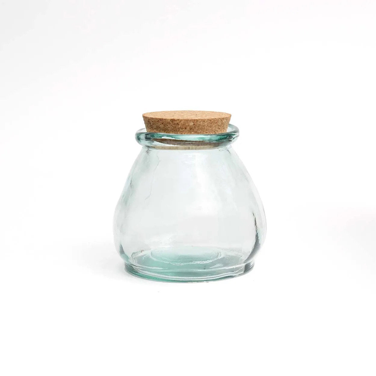 Belly Glass Pot in blue recycled glass with wooden lid, perfect for kitchen storage