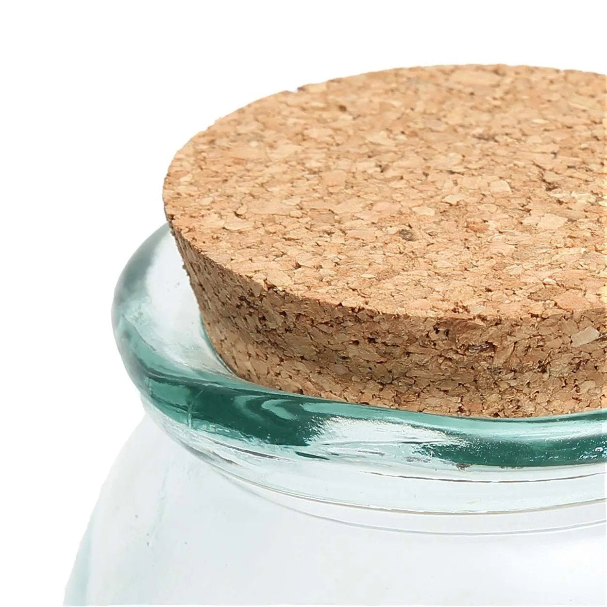 Compact Belly Glass Pot handcrafted from 100% recycled glass with cork lid