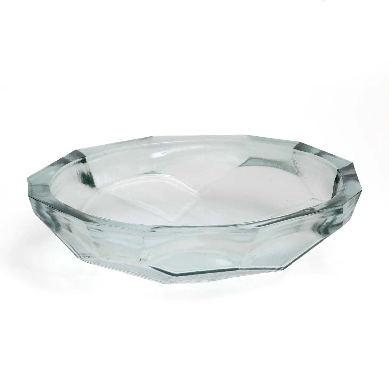 Origami Bowl large blue glass serving bowl with recycled glass and unique textured design