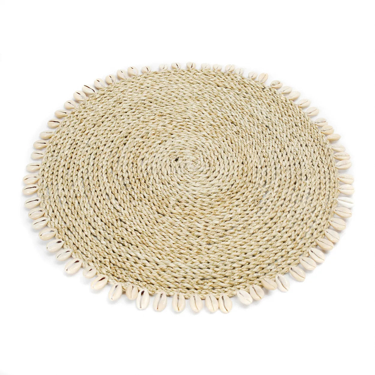 Handmade seagrass shell placemat, perfect for adding coastal charm and protecting your dining table.