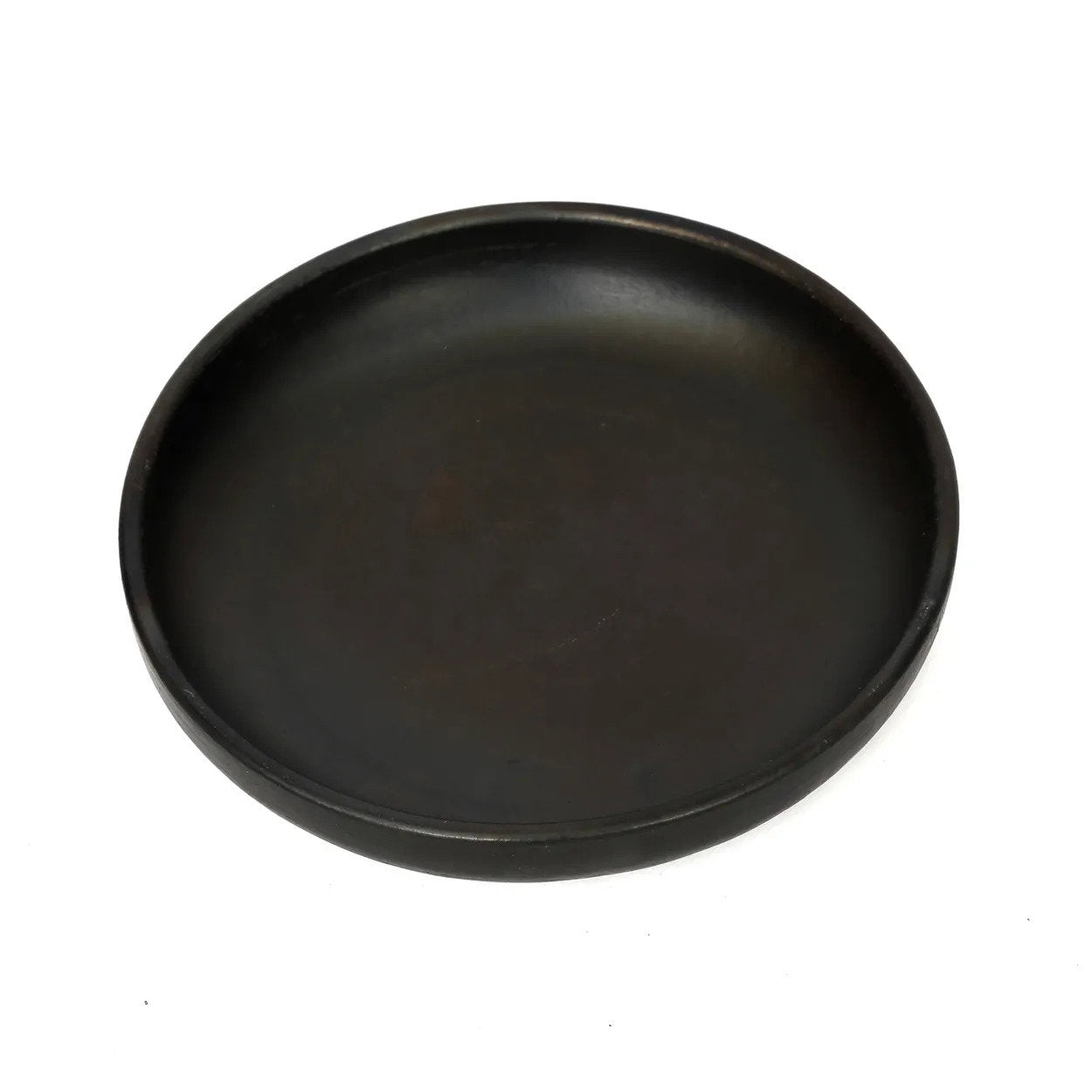 Modern handmade deep plate in black, medium size, perfect for casual and elegant meals.