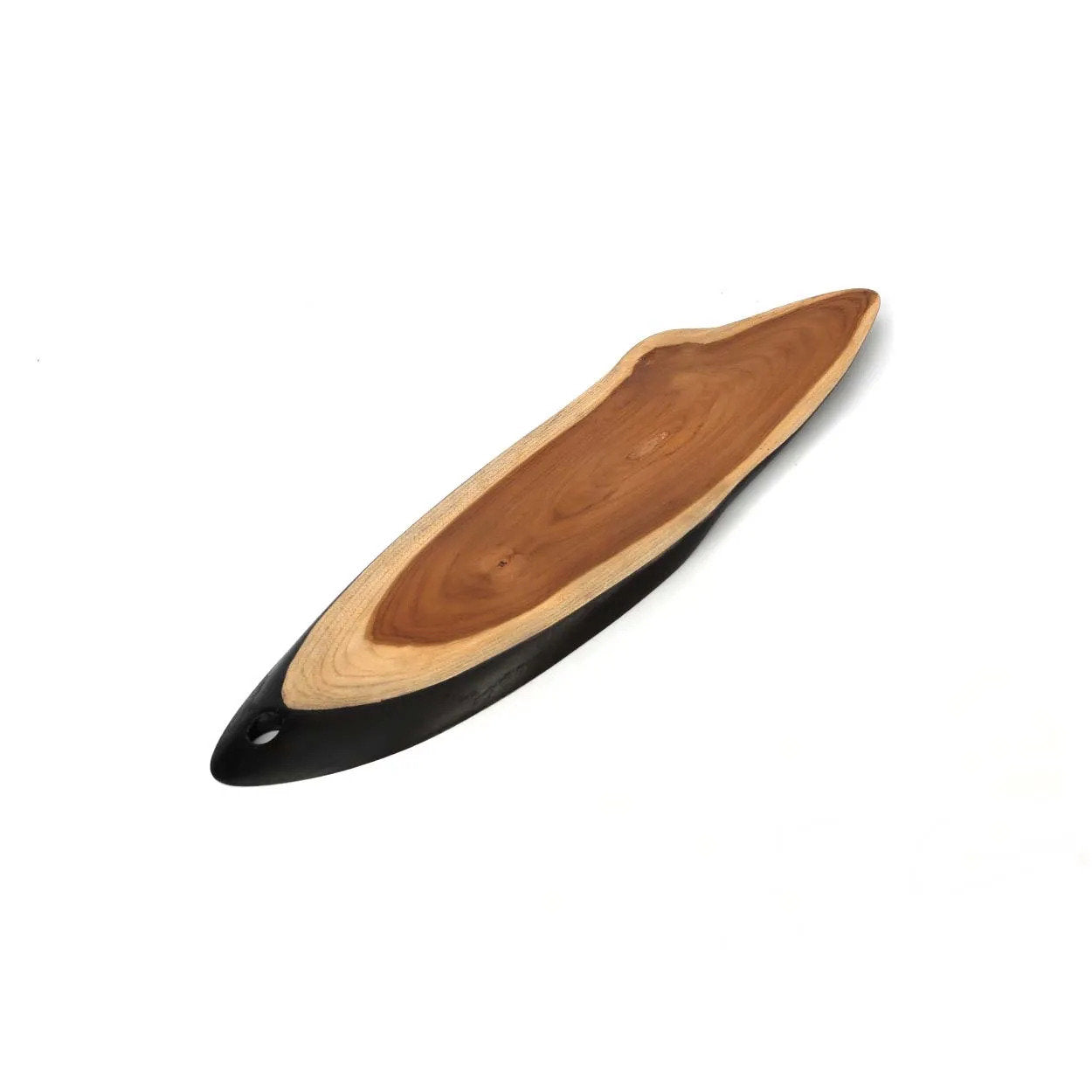 Large tapas plate crafted from solid teak, perfect for serving appetizers, sushi rolls, or fresh fruit.