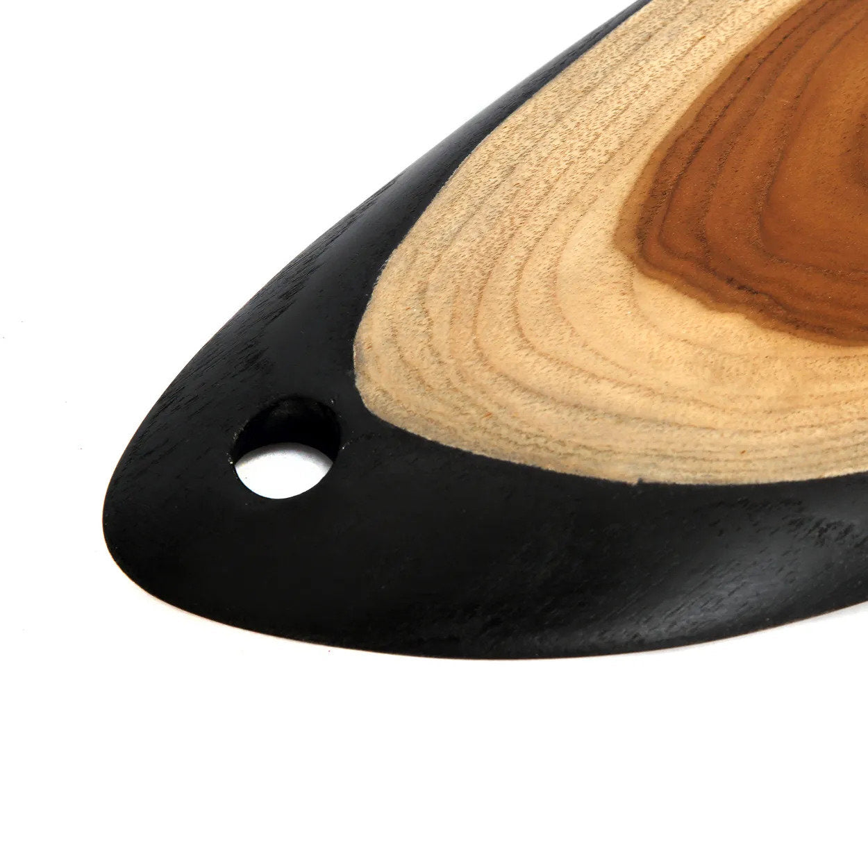 Large teakwood tapas plate featuring natural grain patterns and a handcrafted organic shape.