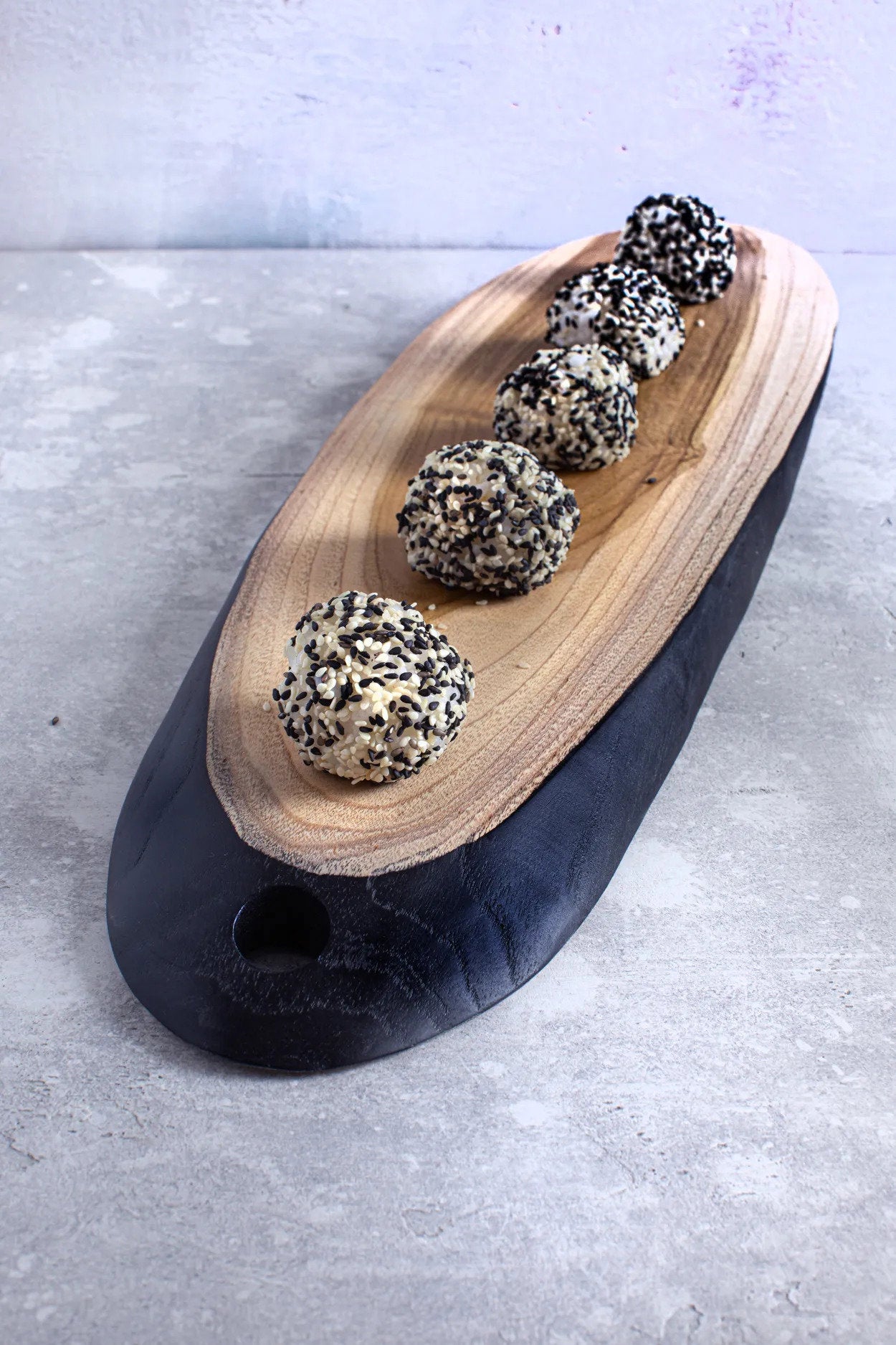 Generous wooden appetizer plate, ideal for hosting brunch, snacks, or tapas with friends and family.