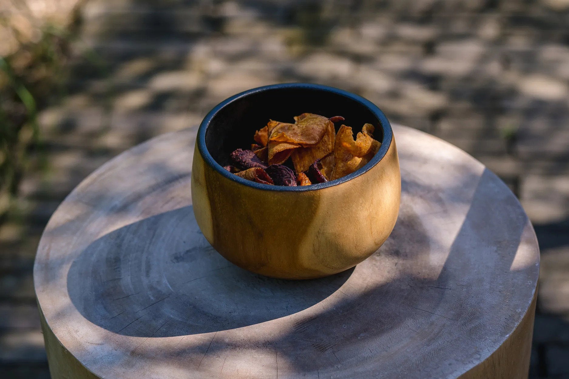 Eco-friendly black teak bowl, handcrafted for sustainable dining and minimalist home décor.