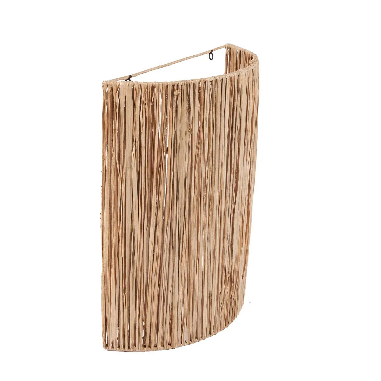 Sisal wall lamp with a curved, layered design that softly diffuses light, ideal for tropical, coastal, or eco-conscious home décor.