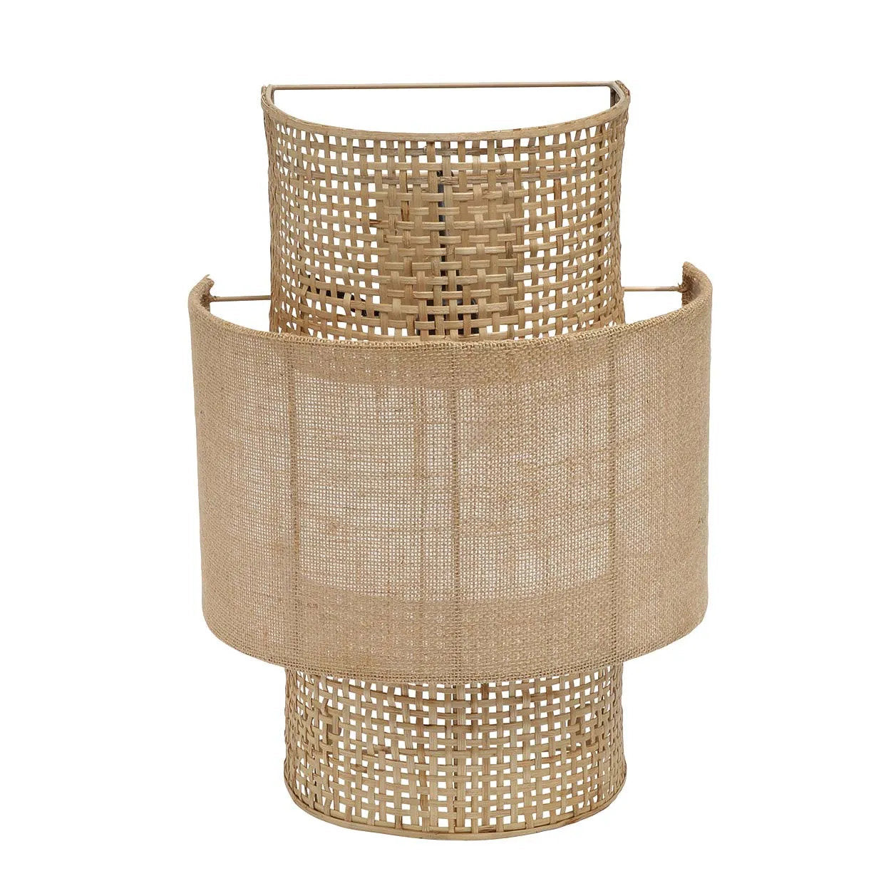 Jute wall lamp handcrafted from natural materials, medium size, adding warm, boho-inspired lighting and texture to any room.
