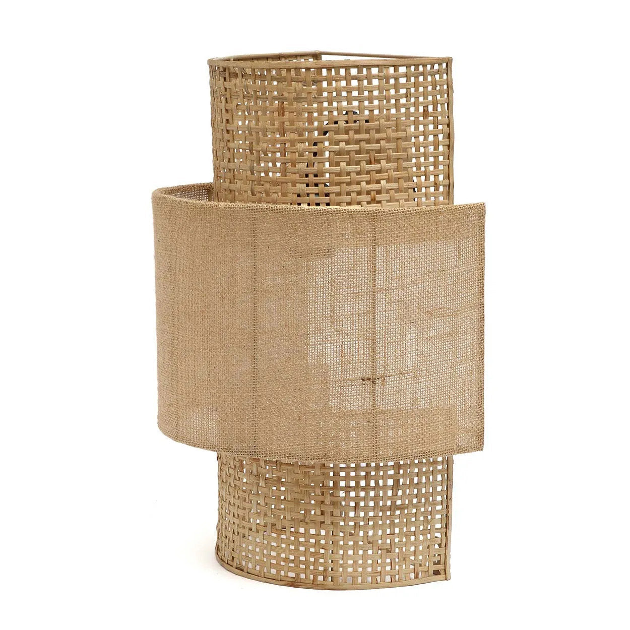Handcrafted boho wall lamp made from eco-friendly jute fibers, perfect for adding rustic charm to living rooms or bedrooms.