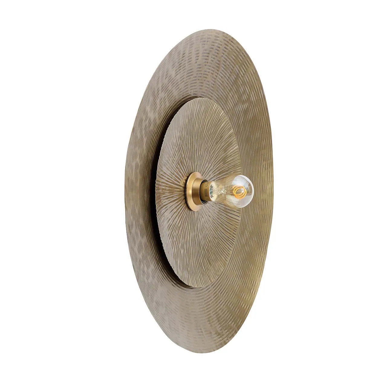 Modern brass wall lighting with two overlapping circular discs, perfect for luxury interiors seeking a sleek and artistic lighting solution.