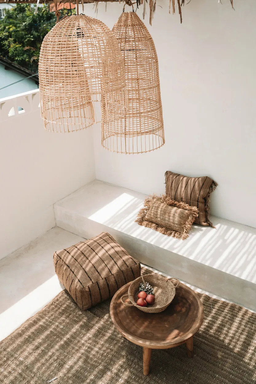 Textured boho cushion in neutral tones for living spaces