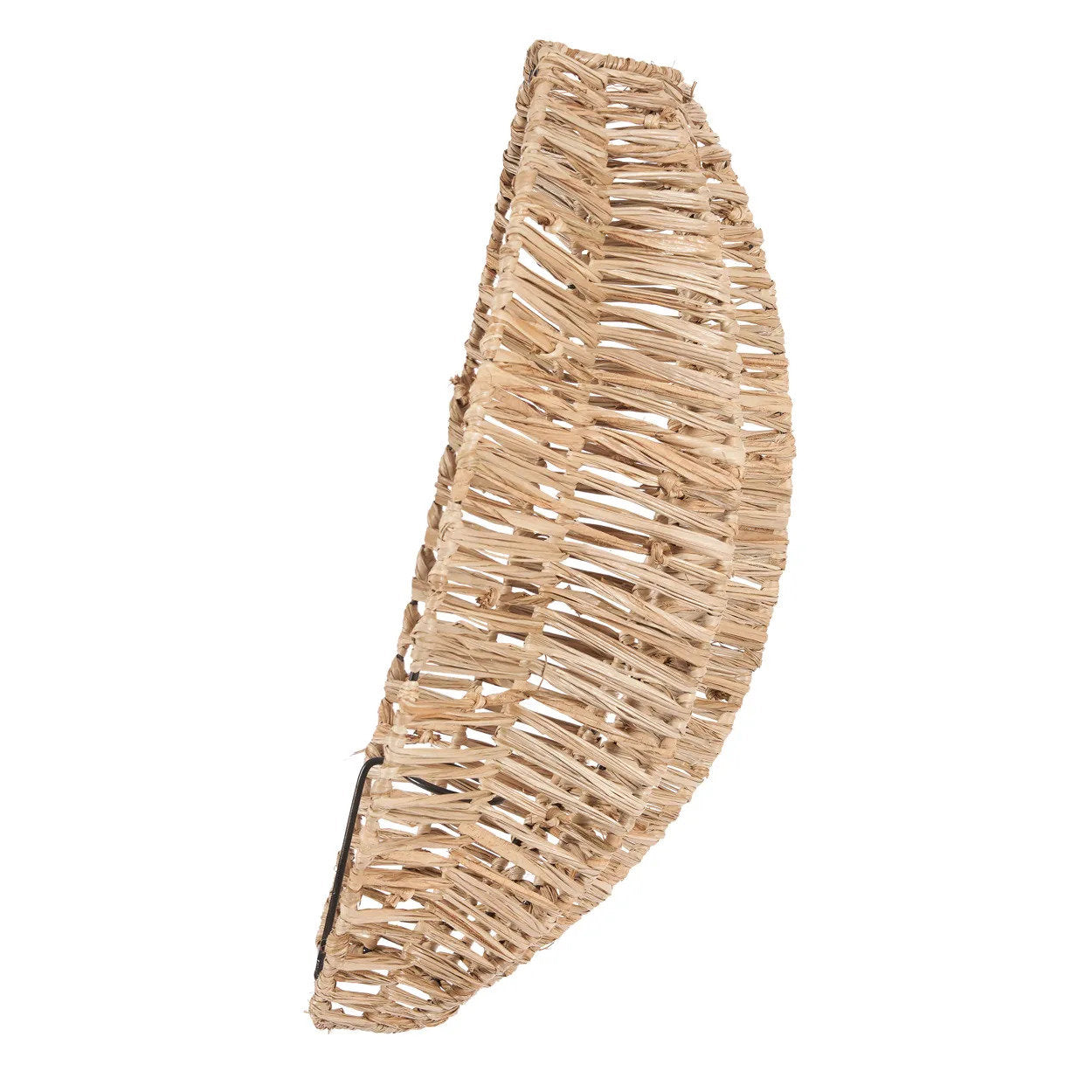 Medium-sized rustic raffia wall light in a minimalist bedroom, complementing organic textures and neutral decor palettes.
