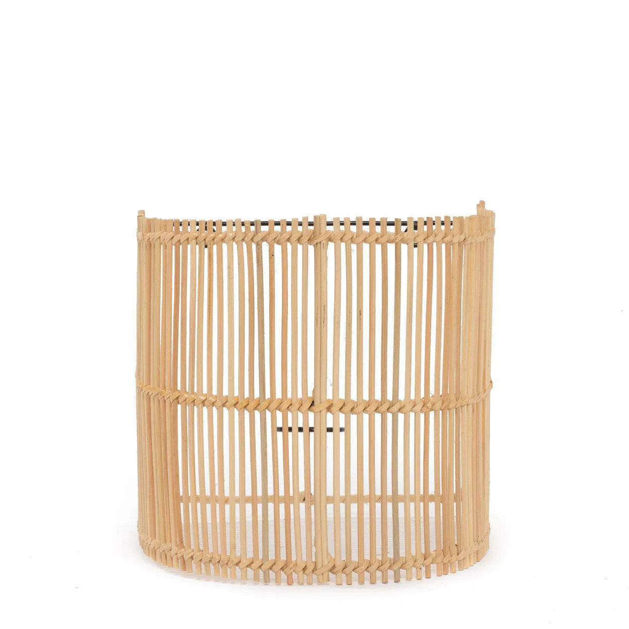 Rattan wall sconce with a handcrafted half-cylinder design, adding soft light and natural texture to indoor or outdoor spaces.