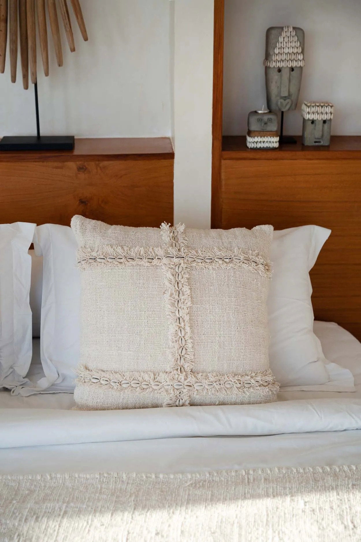 Natural cotton Nomad cushion cover with a travel-inspired design