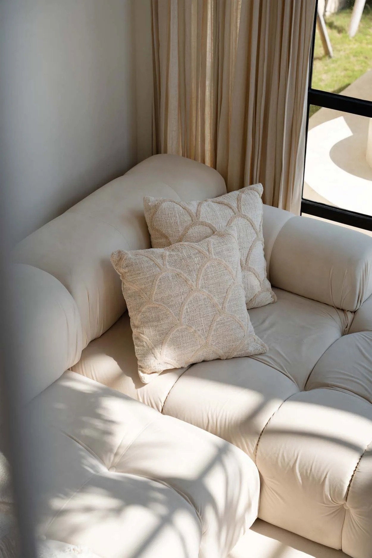 Ethnic print pillow cover for a boho-inspired living room look