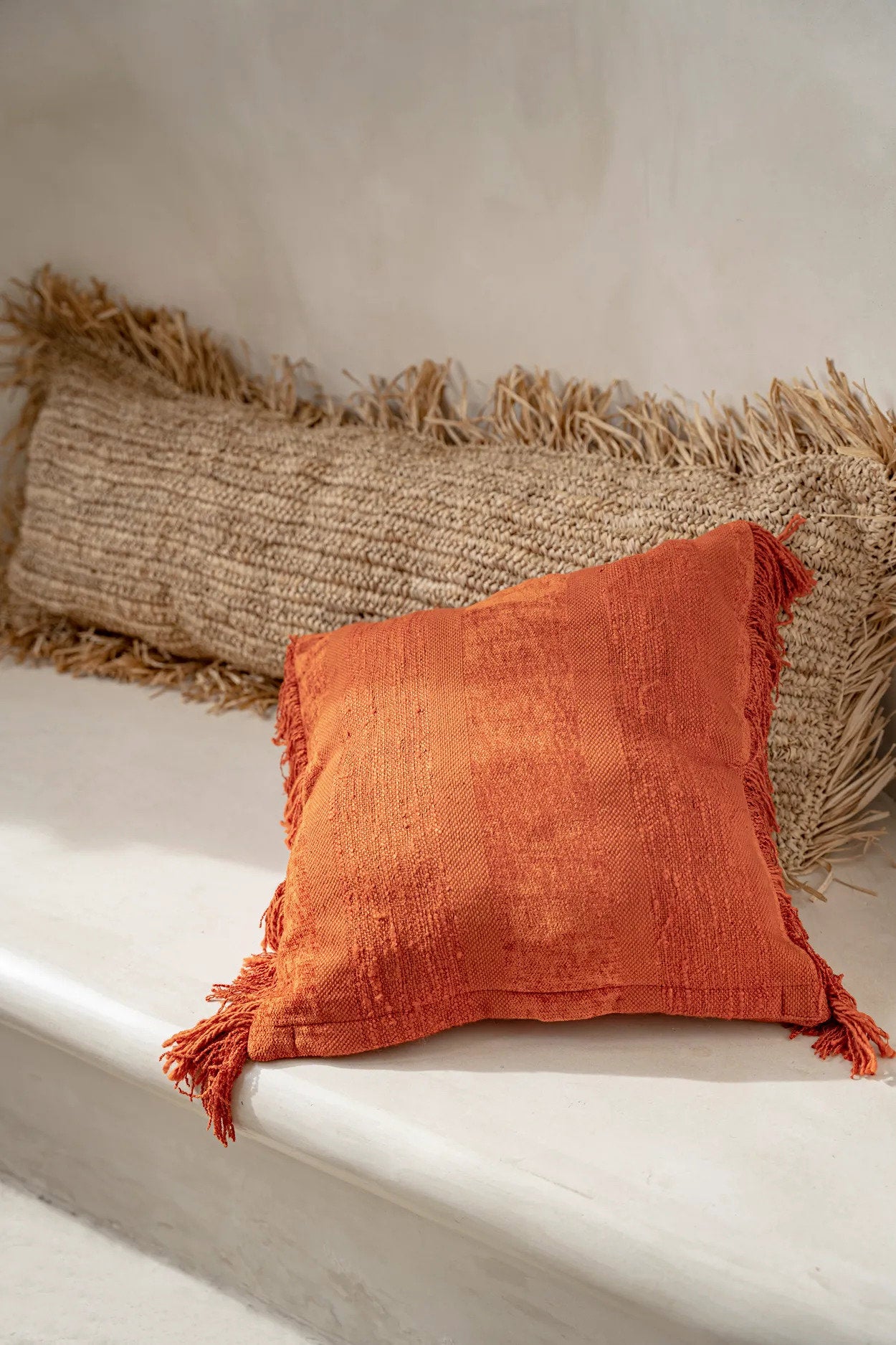 Rectangular boho cushion cover 35x100, a stylish addition to any room.
