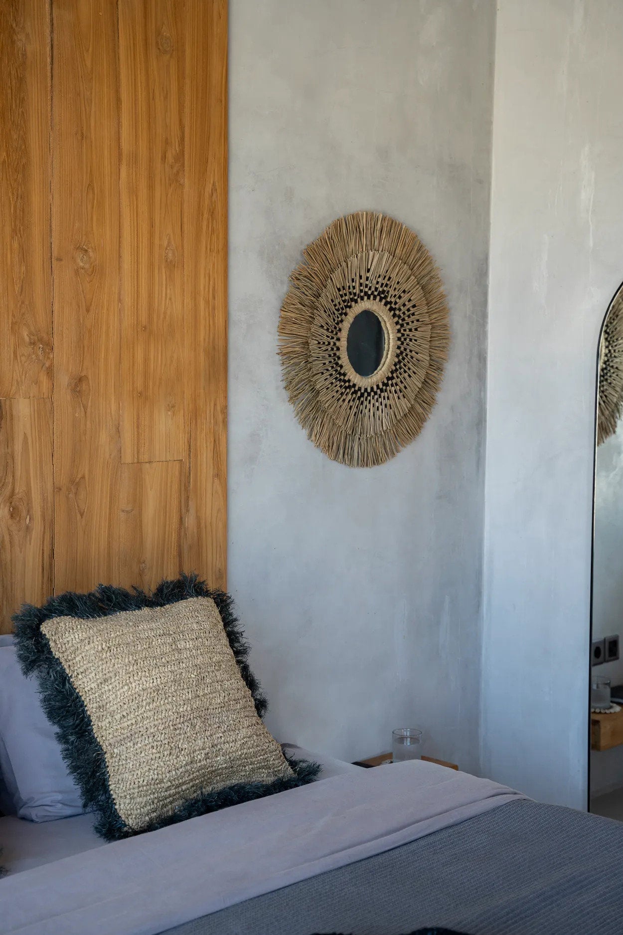 Handcrafted natural black raffia cushion cover, 60x60 size for a stylish touch