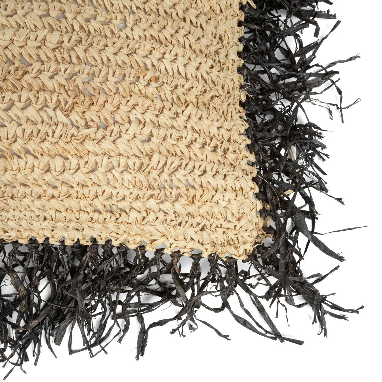 Elegant 60x60 square natural black raffia cushion cover, perfect for indoor and outdoor spaces