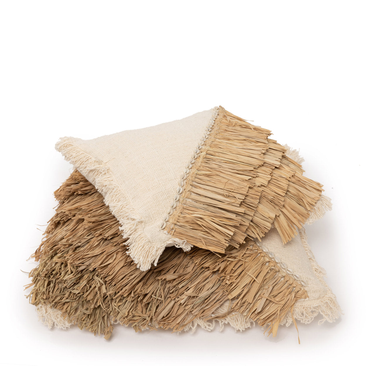 Boho-style raffia cotton cushion cover in natural white, 60x60 size