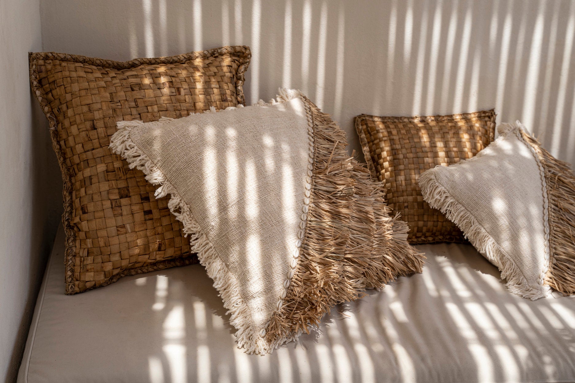 60x60 raffia cotton cushion cover for a chic and bohemian home vibe