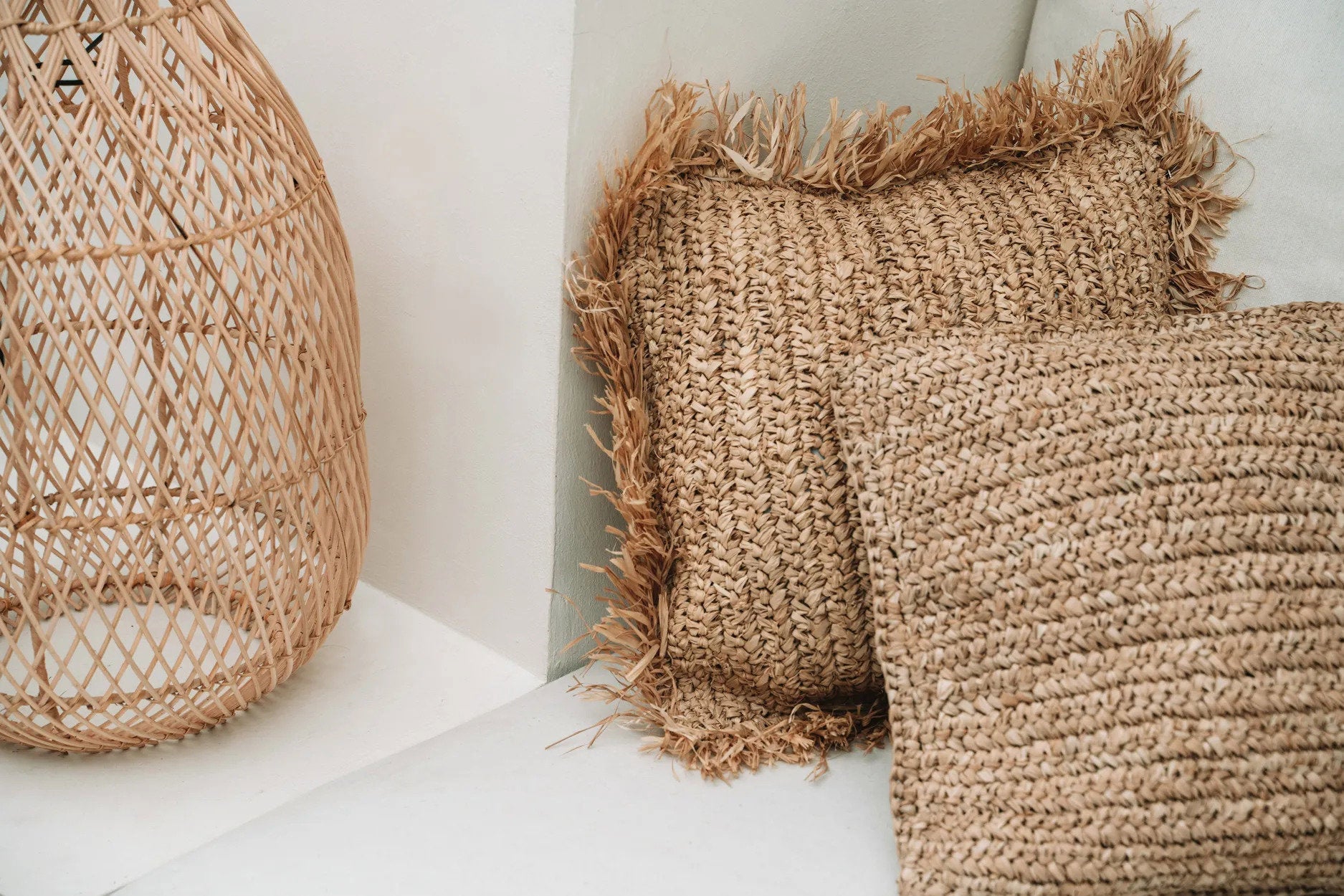 Handwoven square raffia cushion cover for stylish home decor