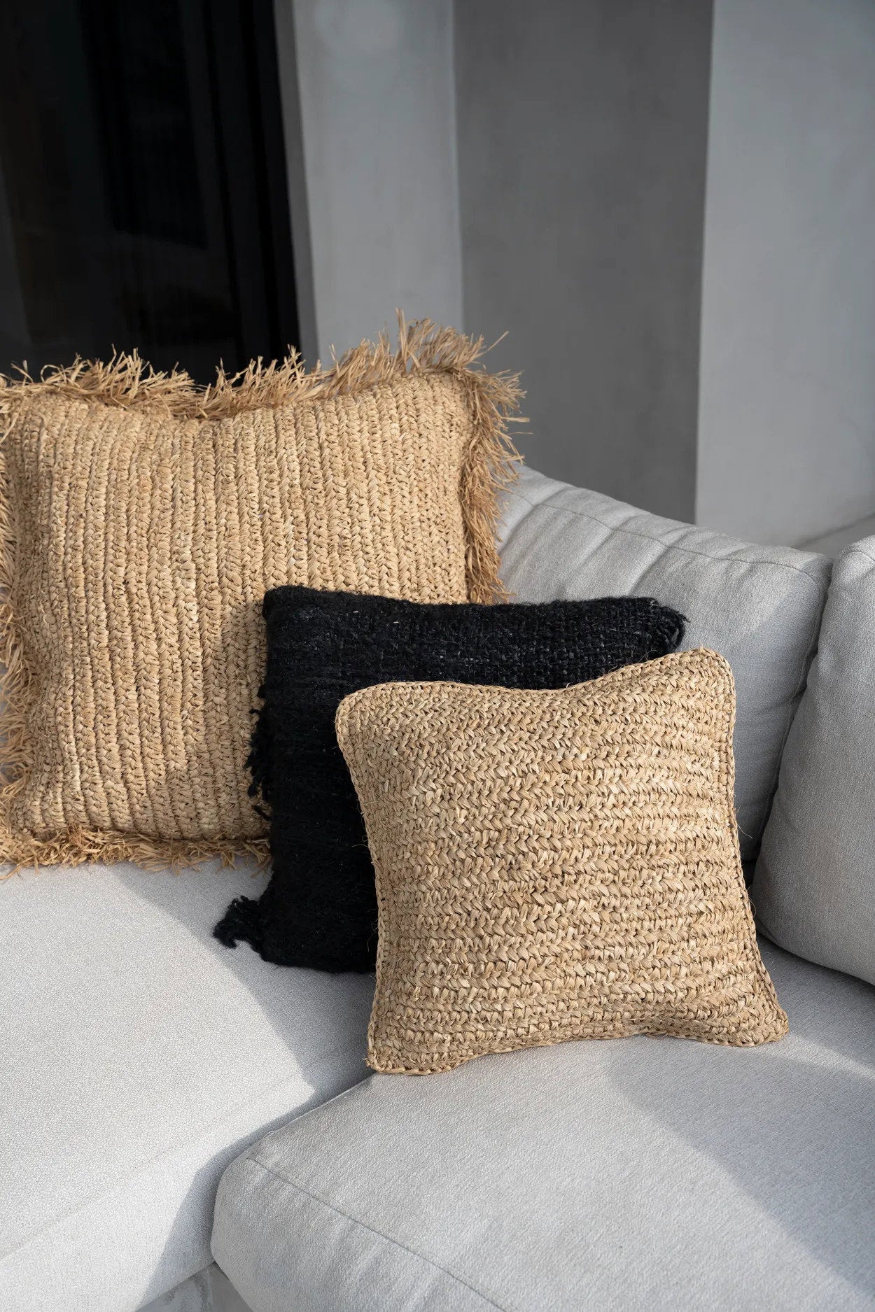 Decorative square raffia cushion cover for your living room sofa