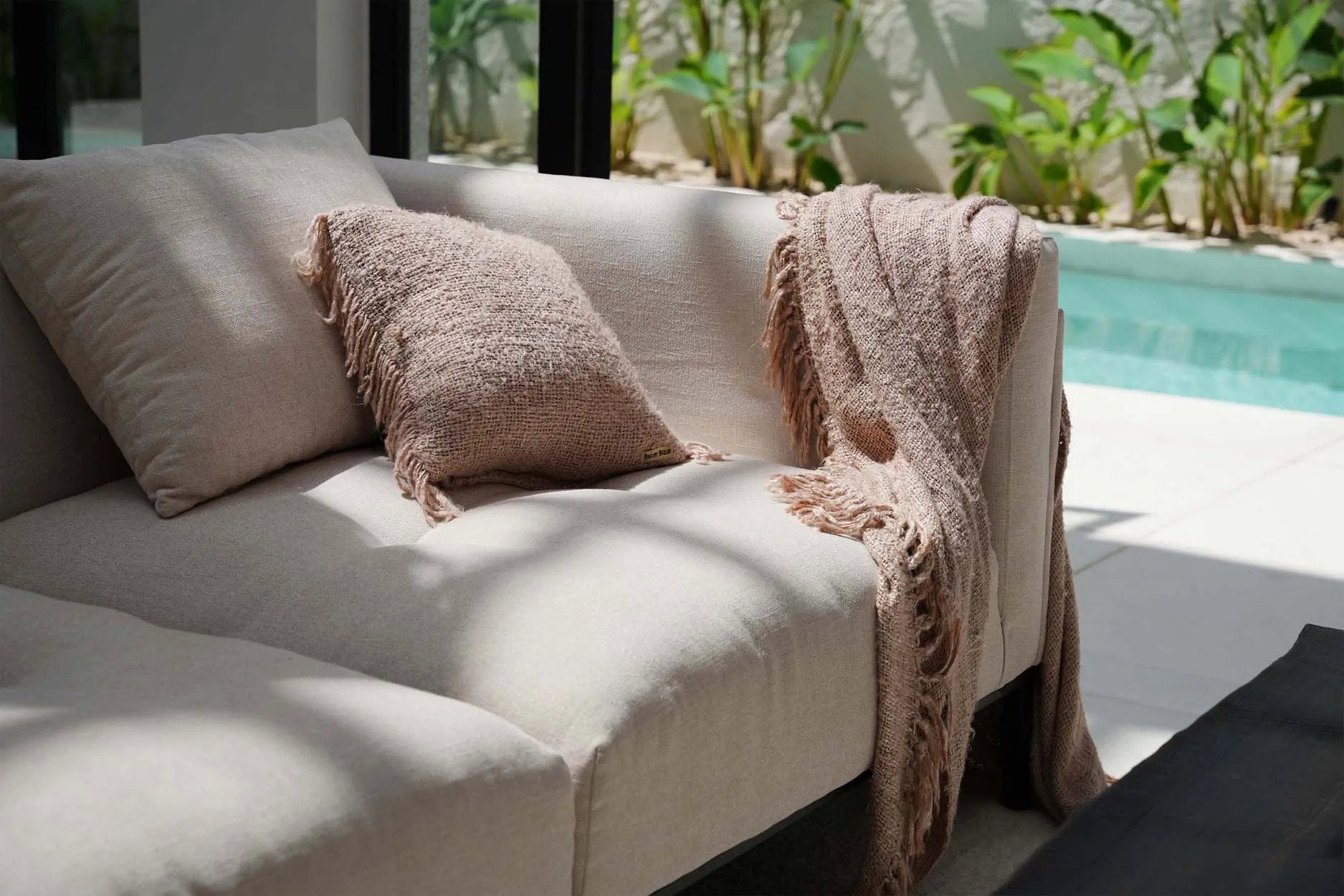 Handmade beige cushion cover for eco-friendly home decor